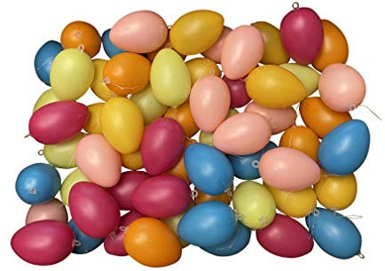 khevga Ostereier Kunststoff 36er Set Bunte Ostereier mit Band, 36er & 60er Set – Wetterfeste Osterdeko für draußen & innen, perfekt für Osterbaum & Frühling