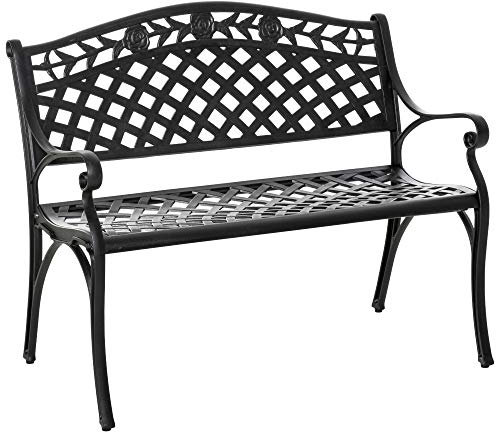 Outsunny 2-Sitzer Sitzbank Alu Gartenbank Metallbank Bank mit Armlehnen Landhausstil Schwarz 102,5 x 61 x 84 cm