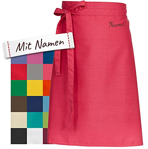 LALALO Vorbinder Schürze mit Name, hochwertig bestickt, Personalisierte Bistroschürze/Kochschürze für Damen und Herren, Malschürze/Schürze zum basteln, kochen, garten oder werken (Fuchsia, 80x100 cm)