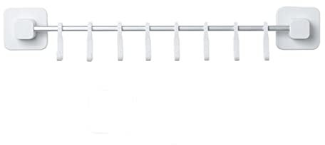 Maloftars Barra para utensilios de cocina, barra para colgar ropa, gancho de pared, adhesivo patentado, autoadhesivo, de aluminio, sin taladrar, barra para utensilios de cocina, barra con 8 ganchos,