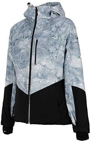 4F Trisha Isolierte Skijacke für Damen, Schwarz-Weiß-Allover, XS