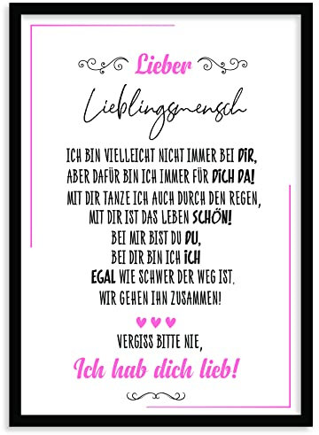 Urhome Kunstdruck Lieblingsmensch ohne Bilderrahmen in DIN A3 - Ich hab dich lieb Wandbild Poster Wanddeko mit Spruch für Wohnung Familie Freunde Geschenk Geburtstag
