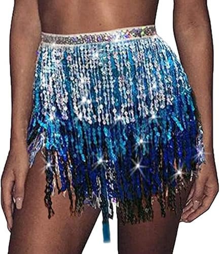 Zookey Pailletten Quasten Rock Rave Fransenrock Rock für Bauchtanz Hüftschal Festival Outfit für Frauen und Mädchen