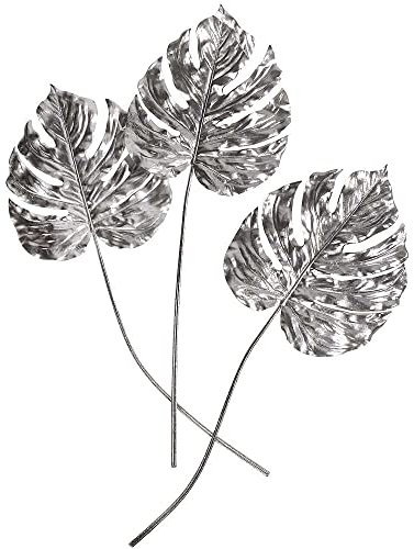 Deco Woerner Künstliche Monsterablätter-Set 3 Stück Fake Deko-Blätter Kunstblätter Silber 70 cm