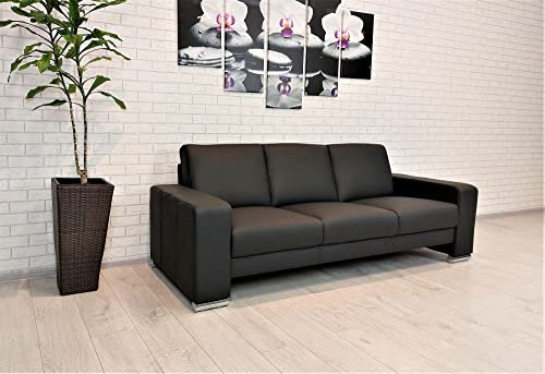 Quattro Meble Schwarzes Echtleder 3 er Sofa Atlanta Extra Ledersofa Echt Leder Couch große Farbauswahl !!!, 205 cm