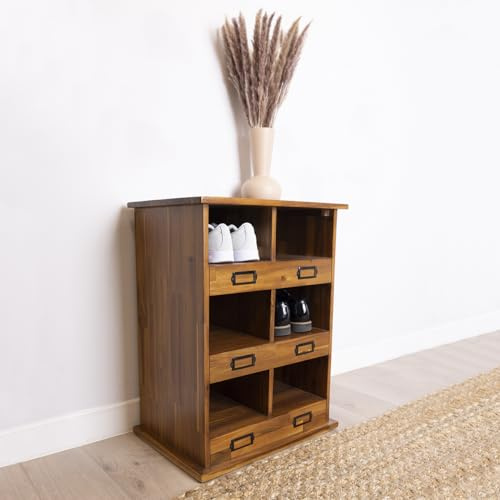 CHARLES BENTLEY, Charnwood, Wooden, Shoe and Boot Locker, Free Standing, Acacia Wood Body, 6 Storage Cubbies, Metal Label Holders, Painted Acacia Finish, 14kg Load Weight, Modern, 11kg (66x49.5x35cm)