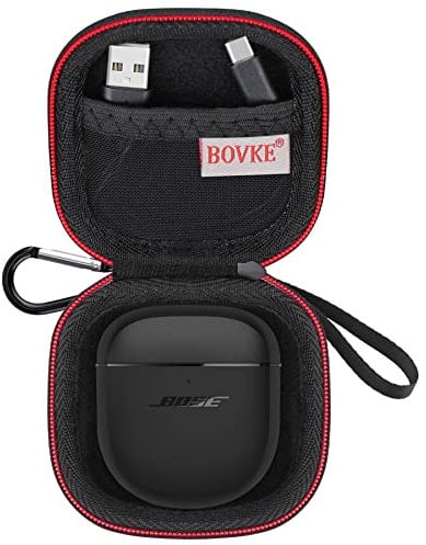 BOVKE Tragetasche für Bose QuietComfort Earbuds II/Earbuds 2 Noise-Cancelling-In-Ear-Kopfhörer, extra Netztasche für Kabel und Ohrstöpsel, schwarz+schwarz (nur Case)