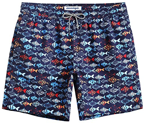 MaaMgic Pantaloncini da Bagno Uomo con Ananas Stampato Asciugatura Rapida e Fodera in Mesh per Spiaggia Piscina e Vacanze al Mare, Pesce Multicolore 7, XL
