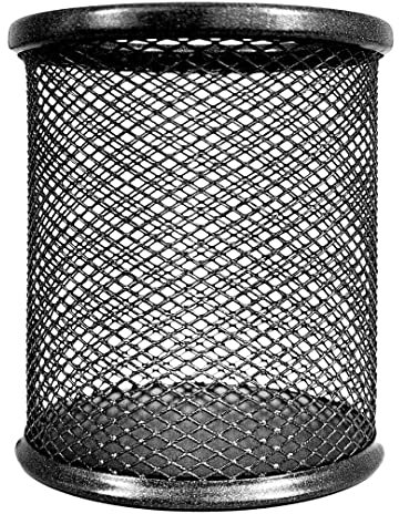 RAYLU PAPER - Pot à Crayon en Maille Métallique Ronde, Porte Crayon en Grille, Organisateur de Bureau, Surface Antidérapante, Porte Stylo Accessoire Bureau Diamètre 90 mm (Graphite)