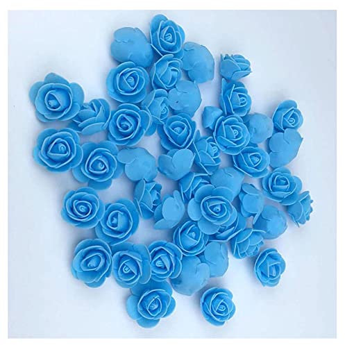 SHTGOI 500 Stück PE Schaumrosen 3.5cm Mini Künstliche Rosenköpfe Foamrosen Kunstrosen Kunstblumen Gefälschte Rosenstrauß für DIY Rosen Bär Valentinstag Hochzeit Party Home Dekoration Blauer See