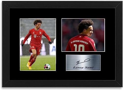 Leroy Sané Signiertes Fußballspieler Foto Halterung für Fotodisplays A4 Plakate Poster Gerahmt