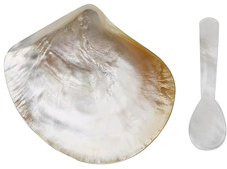 ZUDKSUY Lot de 2 assiettes à caviar en nacre et cuillère à caviar en nacre pour bijoux, apéritifs, desserts, décorations