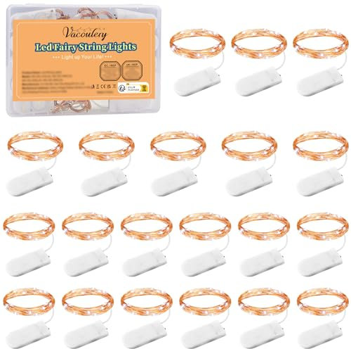 Vacoulery LED Lichterkette mit Batterie 1M 10 LED Lichterkette Batterie 20 Stück Mini Lichterkette mit Batterie Kupfer Lichterkette für Innen Außen Weihnachten Halloween Decorations(Kaltweiß)