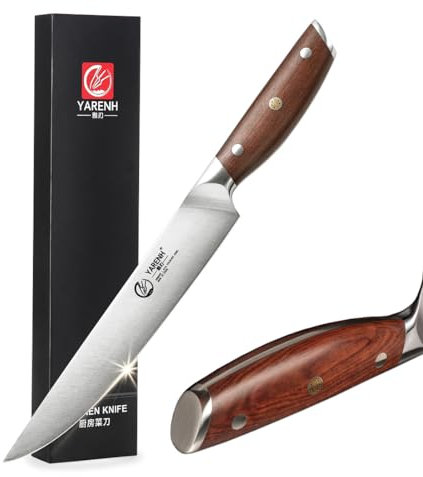 YARENH Couteau de Cuisine Professionnel, Lame de 20 cm en Acier Inoxydable X45CrMoV15, Manche en Bois Naturel, Parfait pour les Sushis, les Sashimis et les Poissons, Couteau de Cuisine Très Tranchant