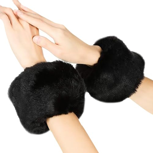 FSSTUD 1 Paar Kunstpelz Kurze Handgelenk Manschette Weiche Fuzzy Armbänder Winter Handgelenk Wärmer Pelzige Arm Ärmel Plüsch Handgelenk Bands