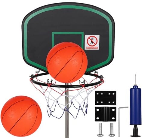Trampoline Basketball Hoop, Easy to Install Trampoline Basketball Attachment with 2pcs Mini Basketball & Pump Trampoline Accessories for Trampolines with Straight Pole of About 25mm