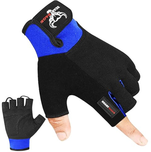 BEAST RAGE Fitness-Handschuhe für Training, rutschfest,gepolsterte Handfläche,Halbfinger-Workout,Gewichtheben-Handschuhe, Radfahren, Crossfit,Krafttraining (Blau, XL)