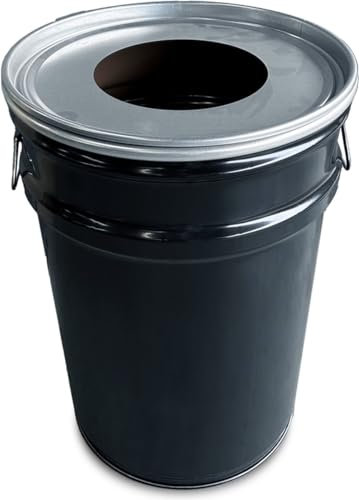 BarrelKings - BinBin - Silver Hole - Baril de Pétrole - Avec Couvercle Troué et Poignées - Noir - 60 L - Tonneau Metal - Poubelle Metal - Baril Déco - Poubelle Baril - Poubelle Exterieur
