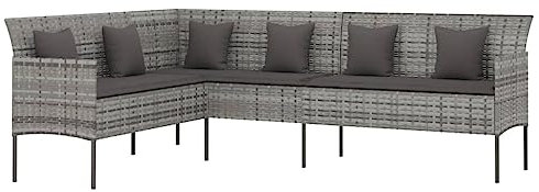 Makastle Polyrattan Gartenmöbel-Set mit Kissen, Gartenlounge Sofa Outdoor Sitzgruppe Garten Lounge Set Ecklounge Ecksofa Gartensofa Balkonmöbel, Outdoor Lounge Sessel, Grau