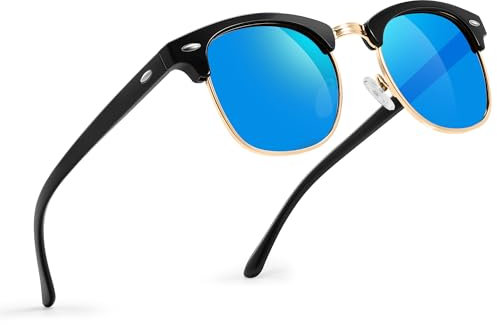 Glapeame Polarisierte-Sonnenbrille-Herren-Halbrahmen-Sonnenbrillen-Damen-Sunglasses-Men-Women-Sonnenbrille-Schwarz-UV400 Schutz-Retro-für Outdoor-Camping-Reise,6