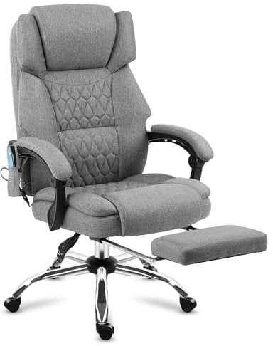 MARK ADLER Boss 6.0 Grey | Bürostuhl Massagesessel Ergonomischer Chefsessel mit Massagefunktion | 4 Punkt Vibrations | Fußstütze | Wärmefunktion | Drehbar | Kopfunterstützung | Stoff | Grau