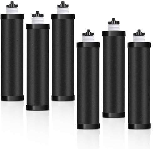 airkitrep Lot de 6 filtres à eau de rechange pour Berkey, filtres à eau au charbon actif certifié NSF42, compatibles avec les éléments de purification noirs Berkey® B-B-9-2 et le système de filtration
