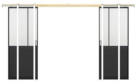 Vente-unique - Porte coulissante double atelier avec systéme à galandage - Noir et verre trempé dépoli - 2 x H205 x L73 cm - ARTISTO II