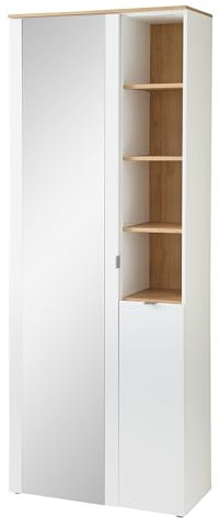 Lomadox Garderobenschrank Flurschrank Kleiderschrank Schrank mit Spiegel weiß matt Eiche 78x201,2x37,4 cm