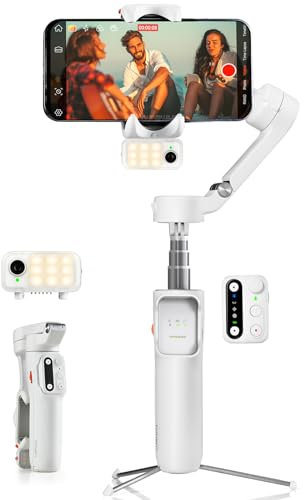 hohem iSteady V3 Stabilizzatore Smartphone - Stabilizzatore cardanico a 3 assi, tracker AI magnetico, controller rimovibile, asta estesa e treppiede integrati, pieghevole, per streaming live, vlog