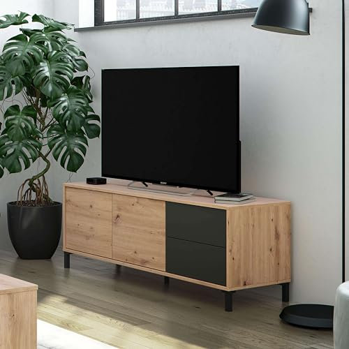 Miroytengo Mesa de Televisión Brooklyn Salón Comedor Melamina Color Roble Nodi y Gris Antracita 130 cm