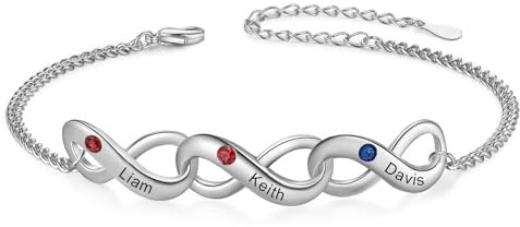 ALBERTBAND Personalisiertes Damen Armband mit Namens Geburtsstein Silber Infinity Armbändern Geschenke für Mama Tochter Mädchen Beste Freundin Weihnachten Valentinstag (B-3 stone)