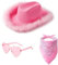 AYNKH Cowboy Cap Cowboy Girl Heart Sunglasses Femmes Foulard Set, Felt Feather Feather Ornement Cap Halloween Anniversaire Robe de Fantaisie à Larges Bords Costumes Partie Carnaval Accessoires