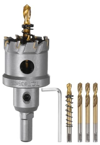 sourcing map Carbide Hole Saw Kit 35mm (1-3/8) Metal Hole Cutter Set with 5pcs Center Drill Bits Springs 1pcs Wrench for Stainless Steel Copper Iron Aluminum