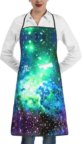 Oudrspo Delantal premium con bolsillos, borde de bloqueo, delantal de trabajo para adultos, unisex, ideal para cocina, restaurante, color verde, azul, morado, galaxia, marina, azul