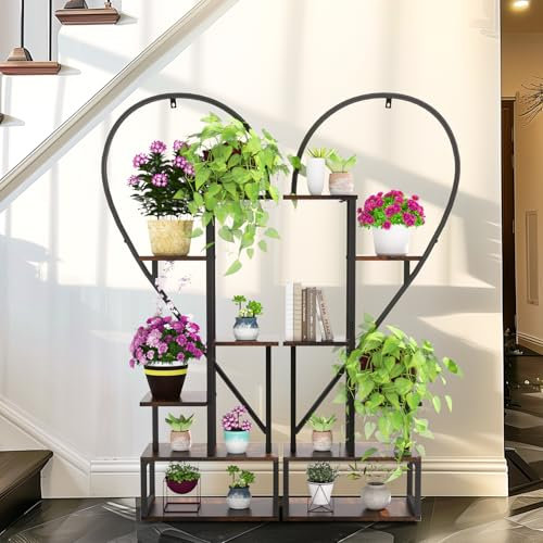 unho Metal Plant Stand Indoor: 6 Tier Plant Shelf Creative Heart Shape Flower Stand Ladder Plant Holder for Home Patio Lawn Garden (2 Pack)