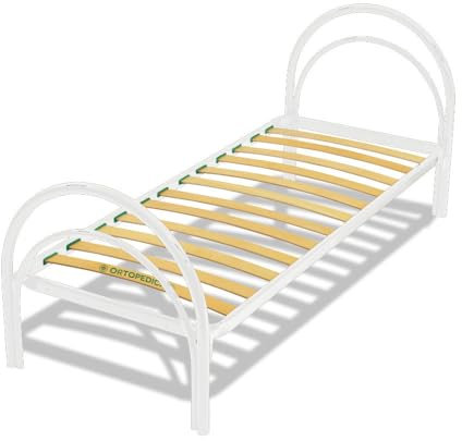 Comprarredo Letto singolo con rete ortopedica a doghe flessibili misura 80x190, con testata, pediera e telaio completamente in metallo, ideale per cameretta bambini e ragazzi (Bianco)