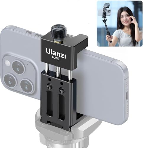 Ulanzi MA33 Adaptateur Trépied Smartphone, Adapter en d'Aluminium avec 2 Sabots Froids, Arca Tout, Filetage 1/4, Rotatif 360° Support Téléphone pour iPhone, Galaxy, Huawei, Xiaomi, et Appareil Photo