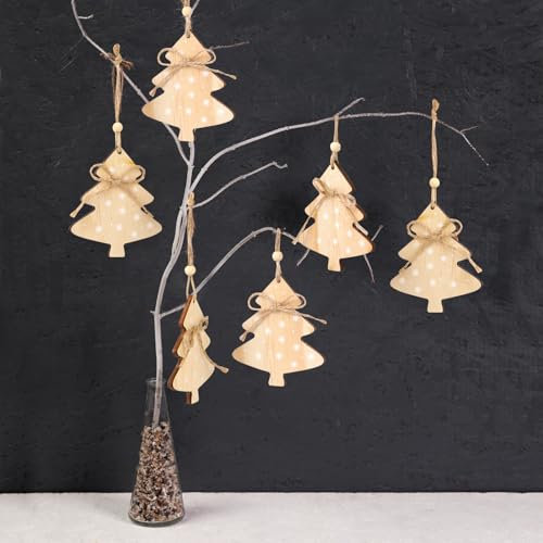 MEJOSER 6 Stück Weihnachtsbaum Klein 9cm Anhänger Christbaumschmuck Weihnachtsbaumschmuck Holz Weihnachtsdeko Baumschmuck Tannenbaum Weihnachten Deko zum Aufhängen (Weihnachtsbaum)
