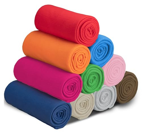 10 Pack Fleece Blankets Bulk, Soft Cosy Fluffy Throw for Sofa, 127 x 152 cm | Small Single Sofa Blankets for Guest Rooms, Care Homes, Events, Travel and Camping, 10 Colours