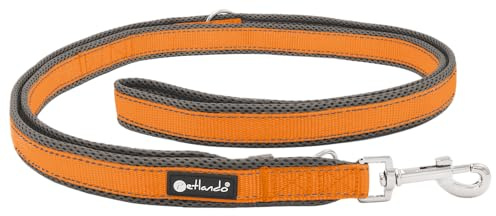 Petlando Hundeleine Outdoor, Orange, 230x3cm | Für große Hunde, 3-fach verstellbare Führleine, reflektierend, weiche Mesh-Polsterung, starke Karabiner, Umhängeleine