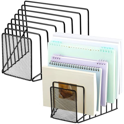 Chivertion 2 Pcs 7 Slot Incline File Sorter Metal Wire Mesh File Racks for Desktop Letter Sorter for Magazine Folder Book Organizer Home Office School Paper Mail Desk Storage Holder(Black)