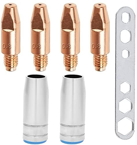 EATBALE MIG Verschleissteile Set Schweißbrenner Stromdüsen 0,8mm M6x28mm für 25AK MB25 MIG/MAG Schweißgerät Schweißzubehör mit Gasdüsen, Schlüssel Werkzeug(7 Stück)