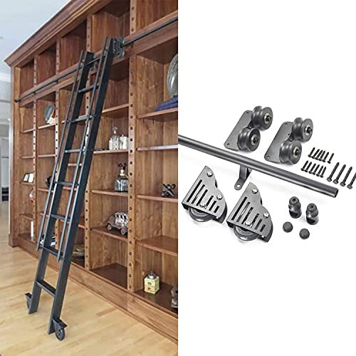 CuNtoHHH Schiebeleiter-Bibliothek, komplettes Hardware-Set (ohne Leiter), mit Bodenrollen, Mobile Leiterschiene aus Rundrohr für Zuhause/Innenbereich/Dachboden, 3,3-20-Fuß-Kit (Größe: 3,3 Fuß/100 cm