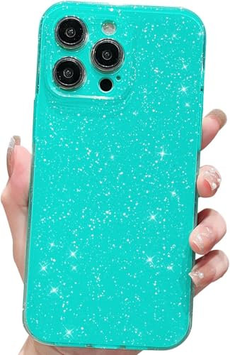 Finyosee Compatible with iPhone 12 Pro Max Case 6.7 inch, Cute Neon Bright Color,Glitter Bling Thin Slim Shockproof Silicone Sparkly Case, Soft TPU Phone Case for Women Girl-Mint Green