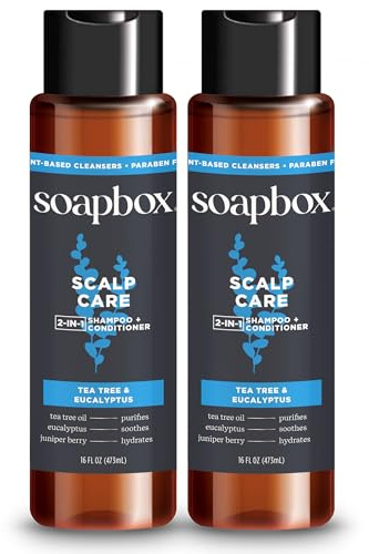 Soapbox Men's Scalp Care 2 in 1 Shampoo and Conditioner For Men, Natural Mens Shampoo and Conditioner, Tea Tree & Eucalyptus, 16oz (Pack of 2)