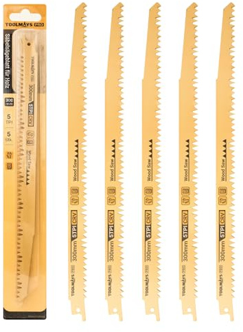 TOOLMAYS Säbelsägeblatt 5tlg. Sägeblätter Set für Holz, 300mm 5TPI für Hartholz knotiges Holz und Weichholz, Säbelsägeblätter Set für schnelle und saubere Schnitte