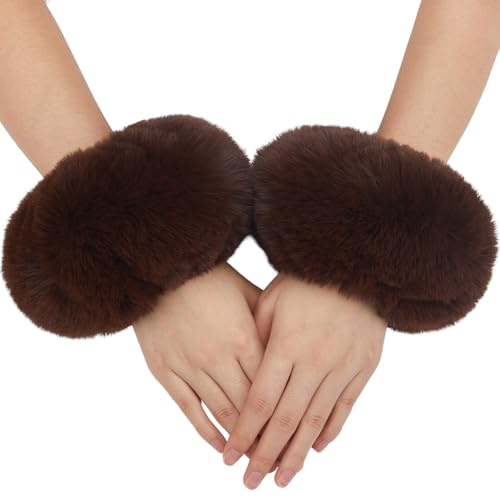 CABODYALS Braunee Kunstpelzmanschetten Armstulpen KaffeeBraune Winter Kurze Plüschmanschette Flauschige Manschette Überärmel Armwärmer Handschuhe Armband Ärmel Pelzige Bänder Für Frauen Armband Cospla