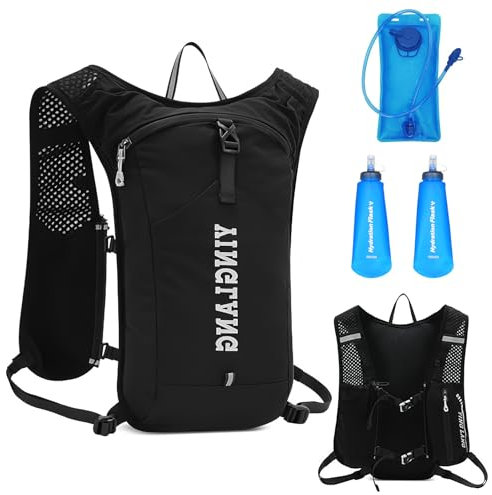 QCXWCJWD Running Vest Hydration Backpack, 2.5L Running Backpacks with 2L Bladder and 500ml Bottle, Reflective Breathable Running Phone Holder Vest for Men Women Cycling Climbing Hiking