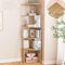 Eckregal Stehend 4/5 Stock Offene Lagerung Eck-Holzbücherregal 90° Rechtwinkliges Design Vielseitig Eckschrank für Wohnzimmer, Büro, Schlafzimmer(Natural,68 * 147CM)