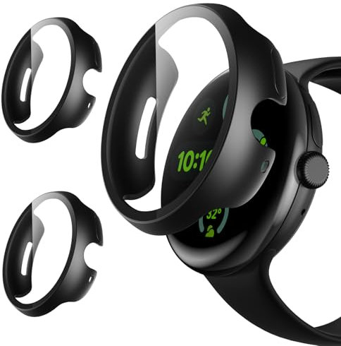 Coiwxmoi 2 Stück Schutzhülle für Google Pixel Watch 3 45mm, Rundum-Stoß- und Kratzschutz Hard PC Hülle, mit HD Displayschutz, Robust und langlebig, Schwarz